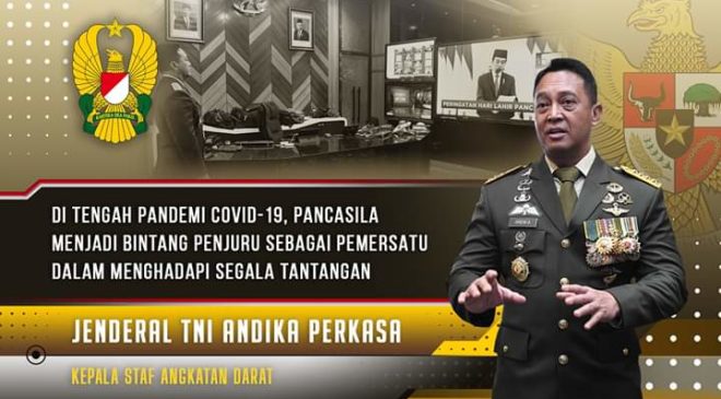 Kasad Jenderal TNI Andika Perkasa Ikuti Upacara Virtual Peringati Hari Lahir Pancasila I TNI AD60