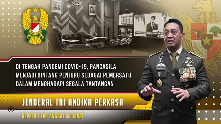 Kasad Jenderal TNI Andika Perkasa Ikuti Upacara Virtual Peringati Hari Lahir Pancasila I TNI AD60