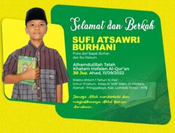 Selamat Kepada Sufi Atsawri Bukhori, Santri Pondok Pesantren Al-Madani Lombok Khatam 30 Juz Al-Qur’an